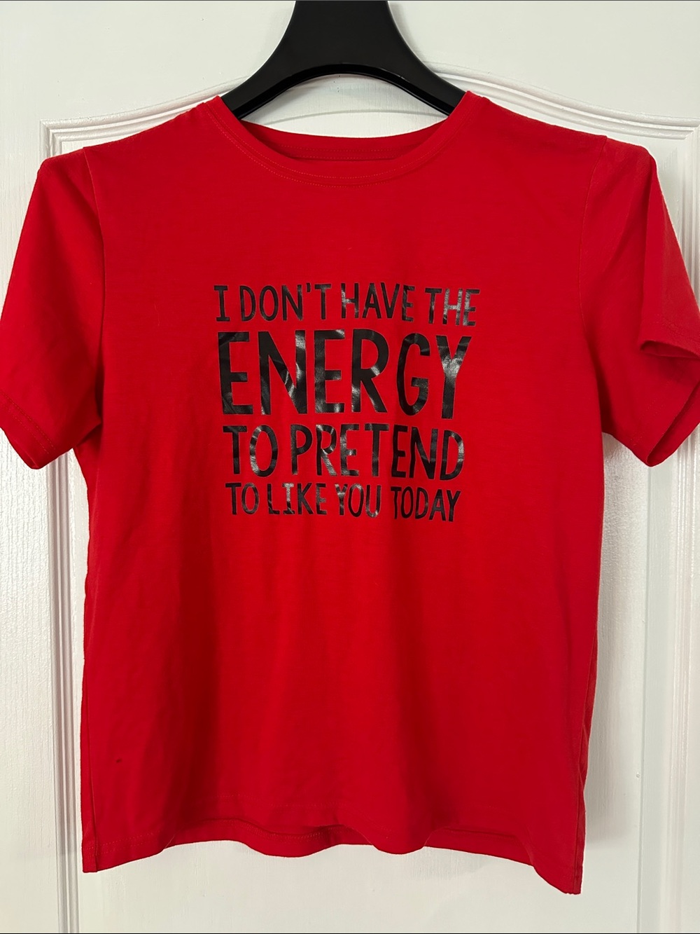 Women’s Red Short-Sleeve Graphic Tee with Black Text